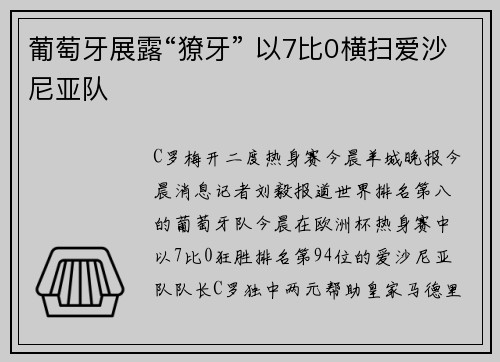 葡萄牙展露“獠牙” 以7比0横扫爱沙尼亚队