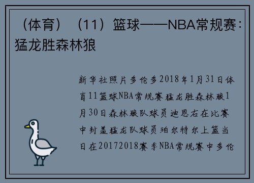 （体育）（11）篮球——NBA常规赛：猛龙胜森林狼